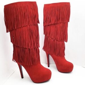 Red Leather Platform Stiletto Boots